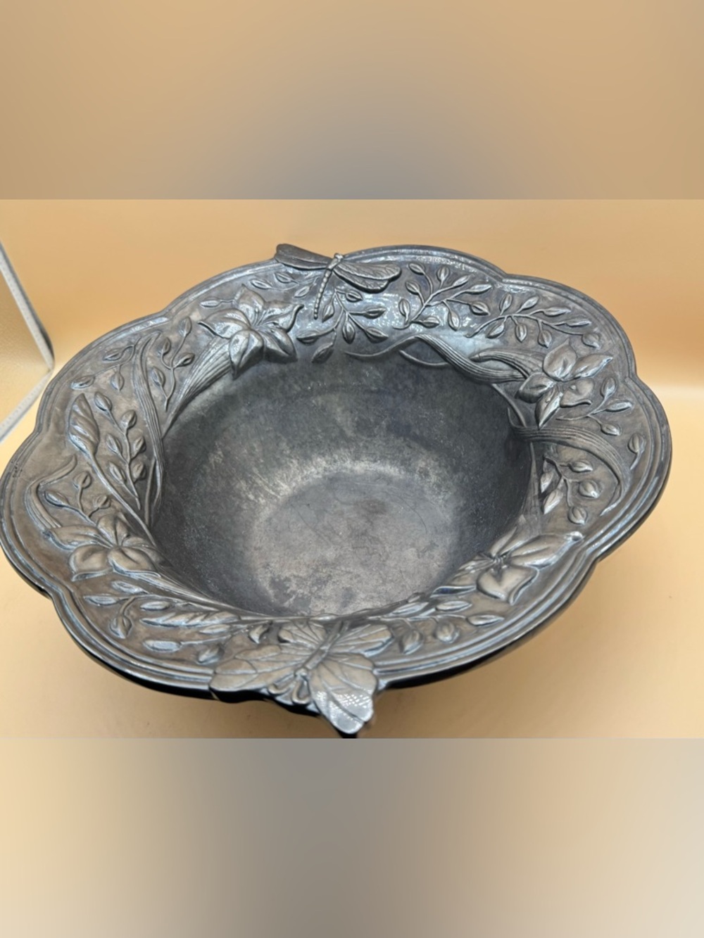 Lenox Decorative Dragonfly Motif Pewter Bowl - Gray